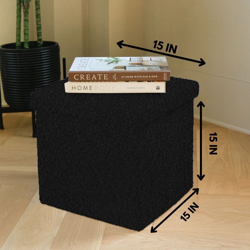 Repose-pieds avec rangement Go-Poufs Knock-Down 15 po x 15 po x 15 po |, Mélange de coton noir