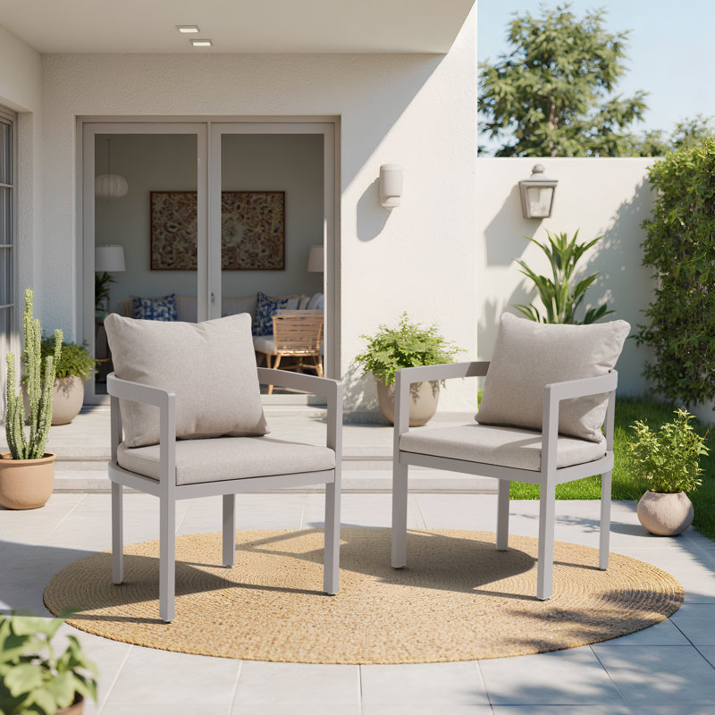 Chaises de salle à manger d'extérieur en aluminium avec coussins, Flaxen Cushion/Flaxen Frame