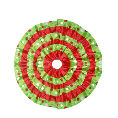 Jupe d'arbre de Noël 48 po à volants vert et rouge à pois, tapis rétro moelleux pour 6 à 7,5 pi