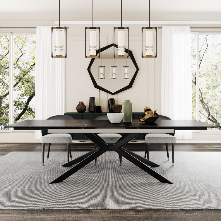 Cerinle 78.74'' to 110.24'' Extendable Rectangular Sintered Stone Dining Table for 8-10