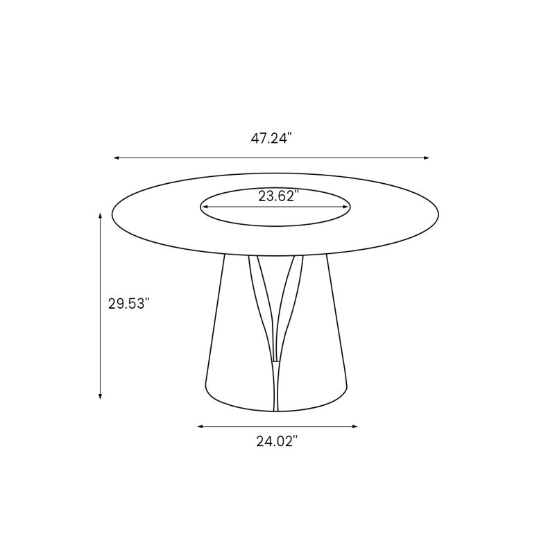 Suzzie Modern Sintered Stone Round Dining Table for 4-6 with Pedestal Base and Lazy Susan, 47"+23.6", Black, Glossy White
