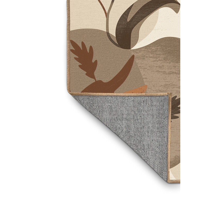 Machine Washable Rhawnhurst Thanksgiving Modern & Contemporary Abstract Rug in Beige – LightBrown Binding, 2x3