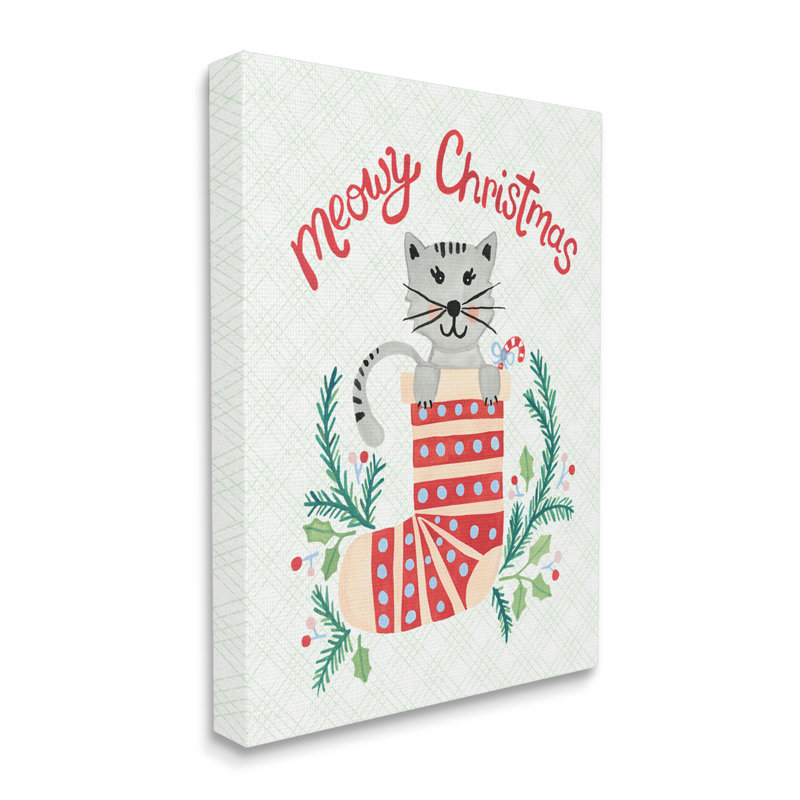Meowy Christmas Clever Cat Nestled, Toile tendue, H 20 po x l 16 po x P 1,5 po