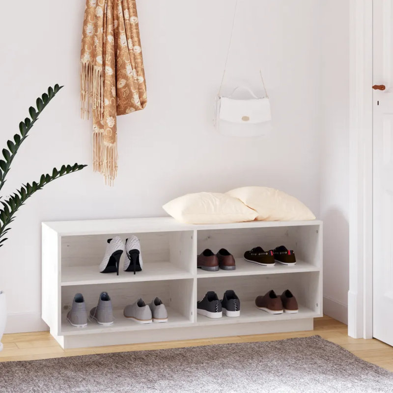 12 Pair Solid Wood Shoe Rack, White