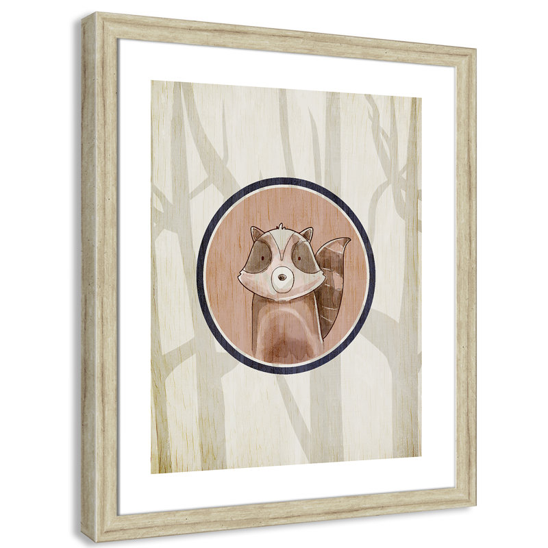 Animaux de la forêt, impression sur papier 1 pi, H 24,5 po x l 20,5 po x P 0,6 po, Cadre plat beige