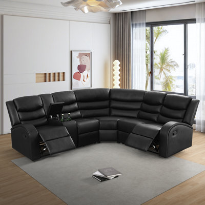 Black Semi Pu Breathable Leather 3-Piece Recliner Sofa Set