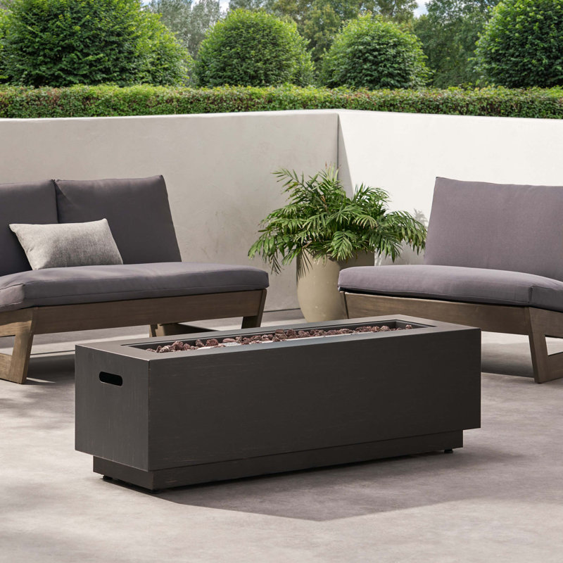 Foyer d'extérieur au propane rectangulaire en fer de 50 000 BTU, gris foncé