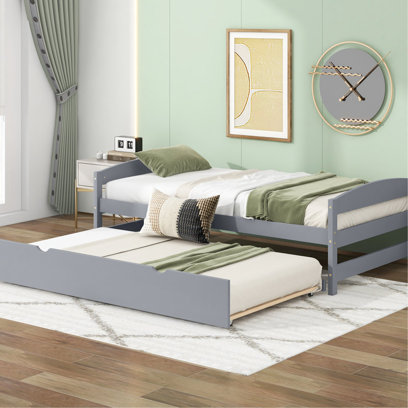 Lit plateforme simple avec lit gigogne coulissant gris