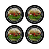 English Hunting Black Vegan Leather Round Coasters