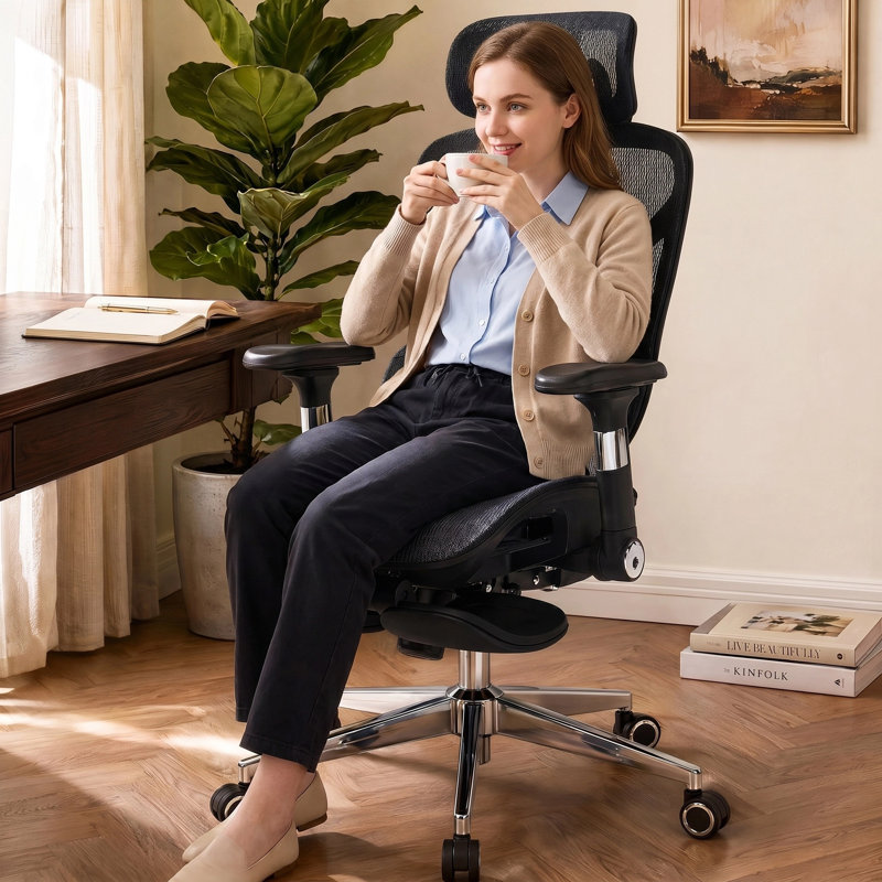Ergonomic Full Mesh Executive Office Chair with 3D Lumbar Support, Reclining Desk Chair with Retractable Footrest, Adjustable Headrest & Multifunctional Armrests, 400lbs