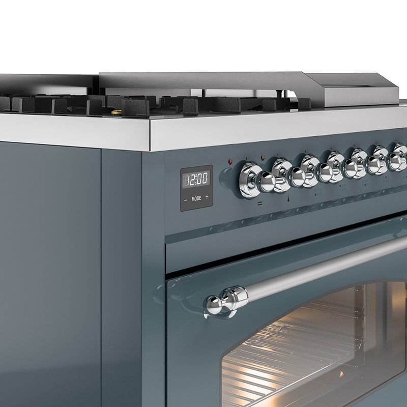 ILVE Nostalgie II 48 Dual Fuel Range, Blue/Gray/Chrome, Liquid Propane