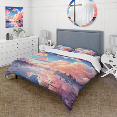 Pink And Blue Calm Aquarelle Sky  III - Fruits Duvet Cover Set