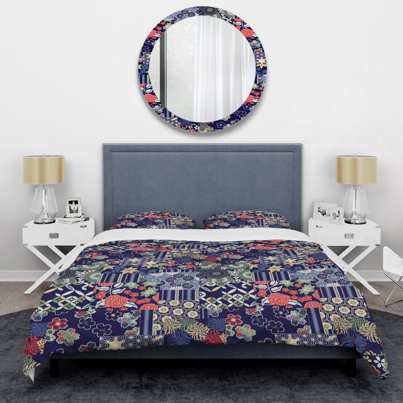 Blue Traditional Patchwork Polyester Patchwork Duvet Cover, King Duvet Cover + 2 King Shams