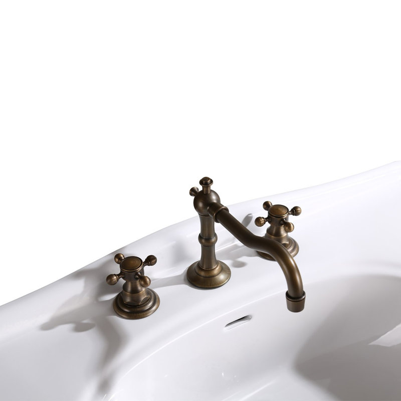 Renovator's Supply Jasmine 32.5" W Console Bathroom Sink with White Wood Spindle Legs, 8" Widespread Faucet Holes