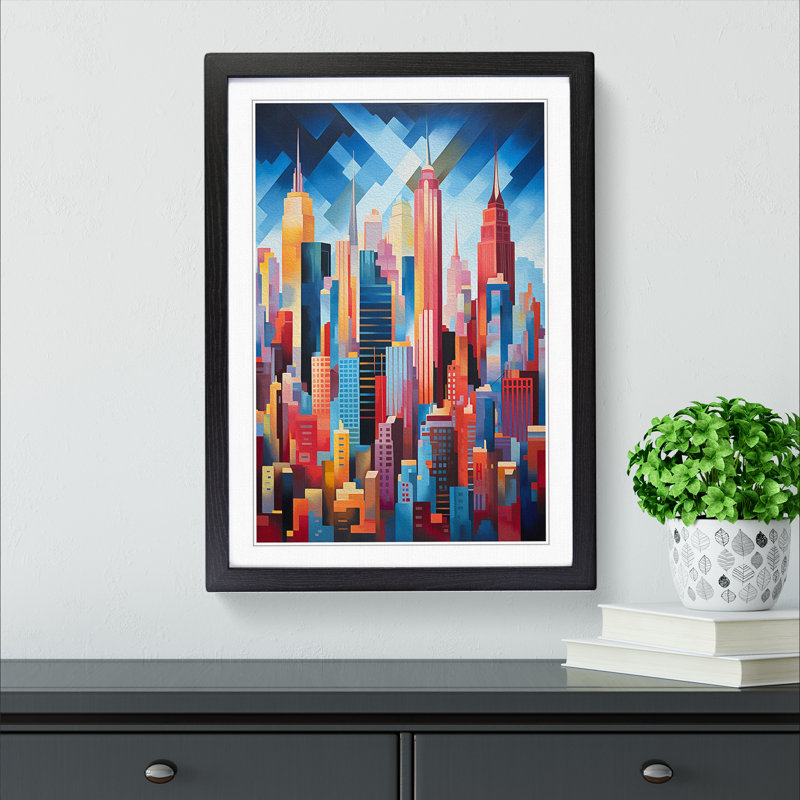 New York Orphism No.4 1 Piece Single Picture Frame Wall Art, 64cm H x 46cm W x 2cm D, Black Framed