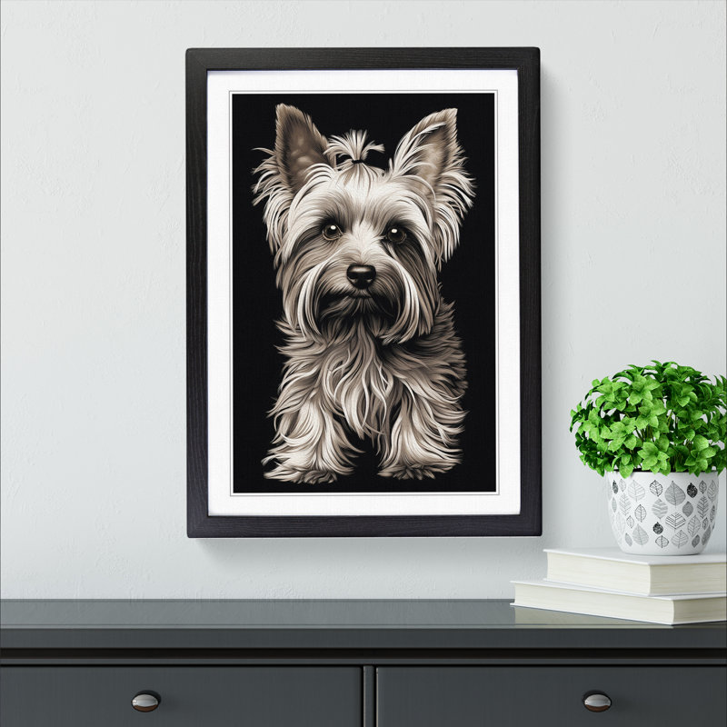 Yorkshire Terrier Line - Single Picture Frame Print on Wood, Black, 34cm H x 25cm W x 2cm D