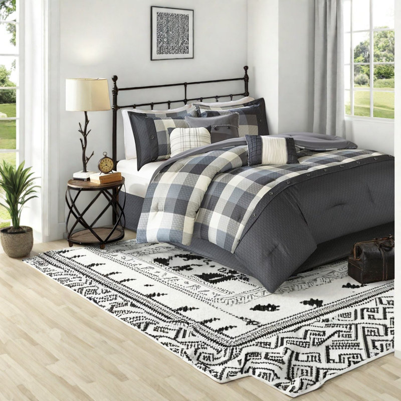 Ensemble de literie confortable à chevrons 7 pièces en polyester de style maison de campagne