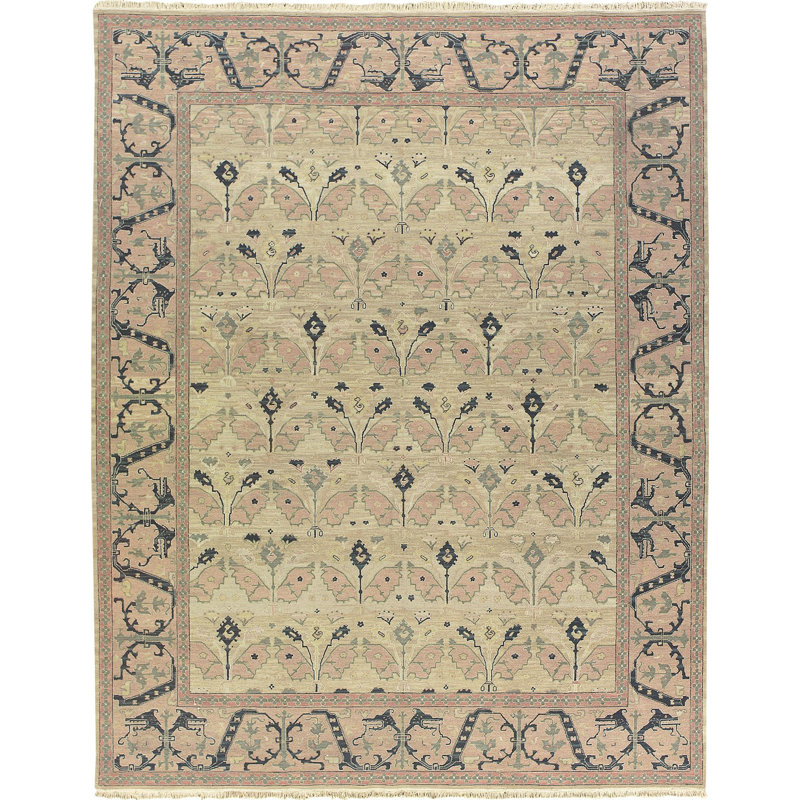 Tapis doré en laine noué à la main Schaefferstown, Rectangle, de 3 pi 10 po x 5 pi 10 po