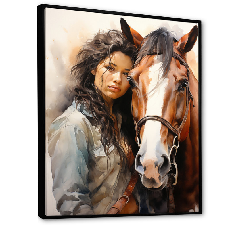 Kehara Cowgirls And Horse Bond I sur impression sur toile, H 20 po x l 12 po, Cadre flottant noir