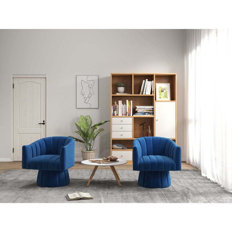 Izabell Velvet Swivel Barrel Chair, Izabell Navy Velvet