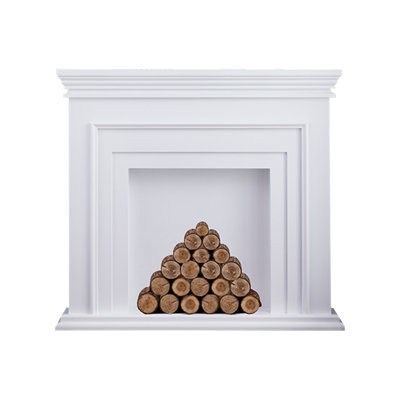 White Solid + Manufactured Wood Freestanding Fireplace