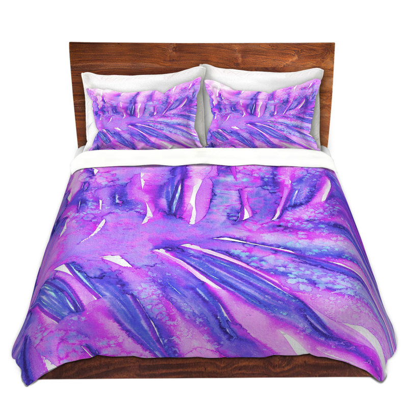  Ensemble de housse de couette Julia Di Sano Paradise Palm, 1 housse + 2 taies très grand lit, Mauve