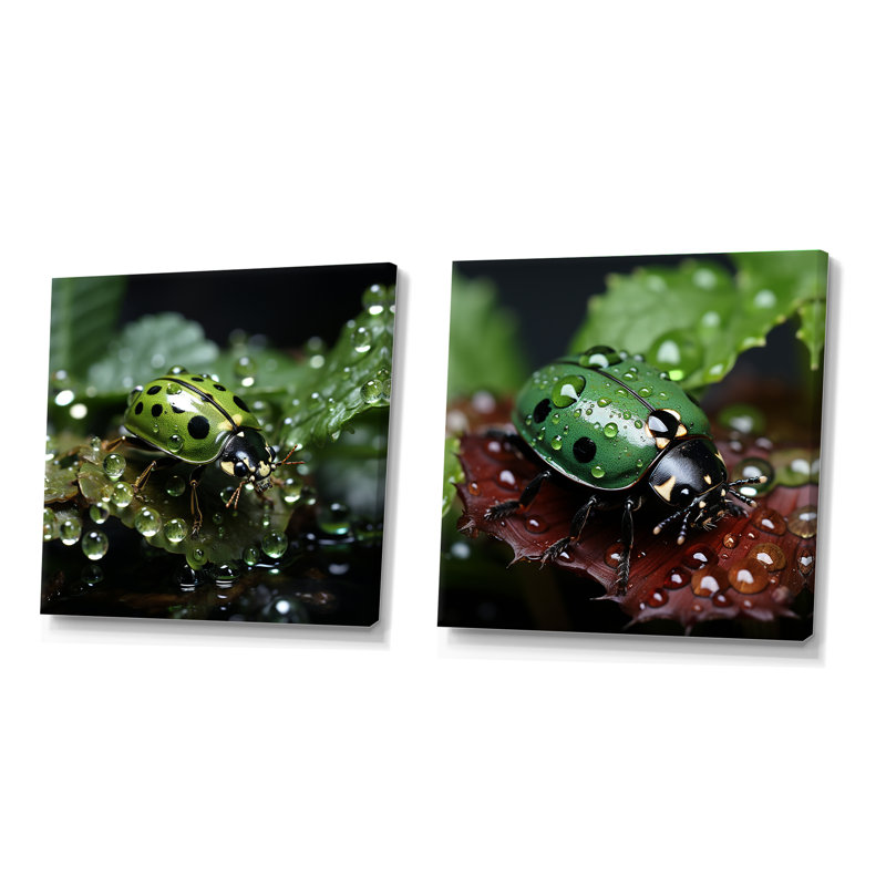 «Enchanted Ladybug Forest», ensemble de 2 insectes et insectes carrés, H 16 po x l 33 po, Toile tendue