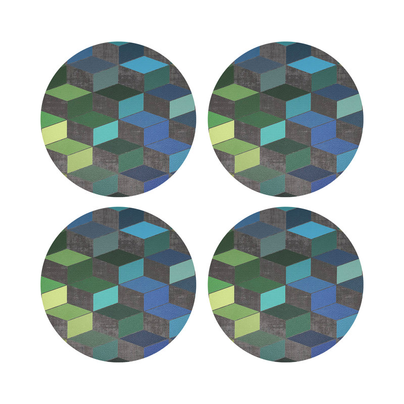 Modern Steps Winter Vegan Leather Round Coasters, Spring