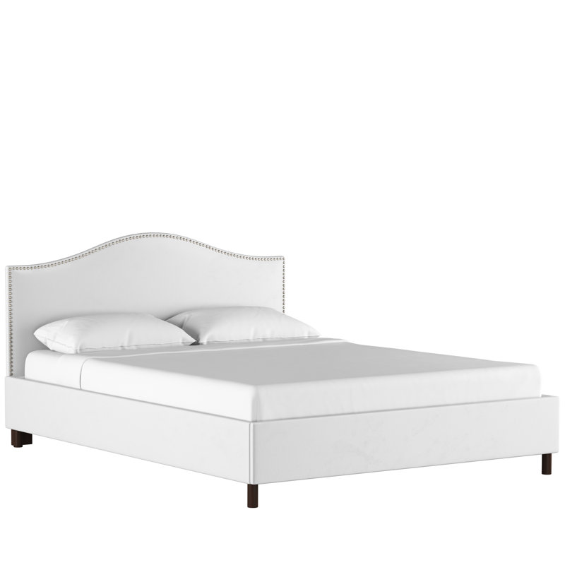 Lit plateforme tapissier Myers, Double, Velours blanc classique
