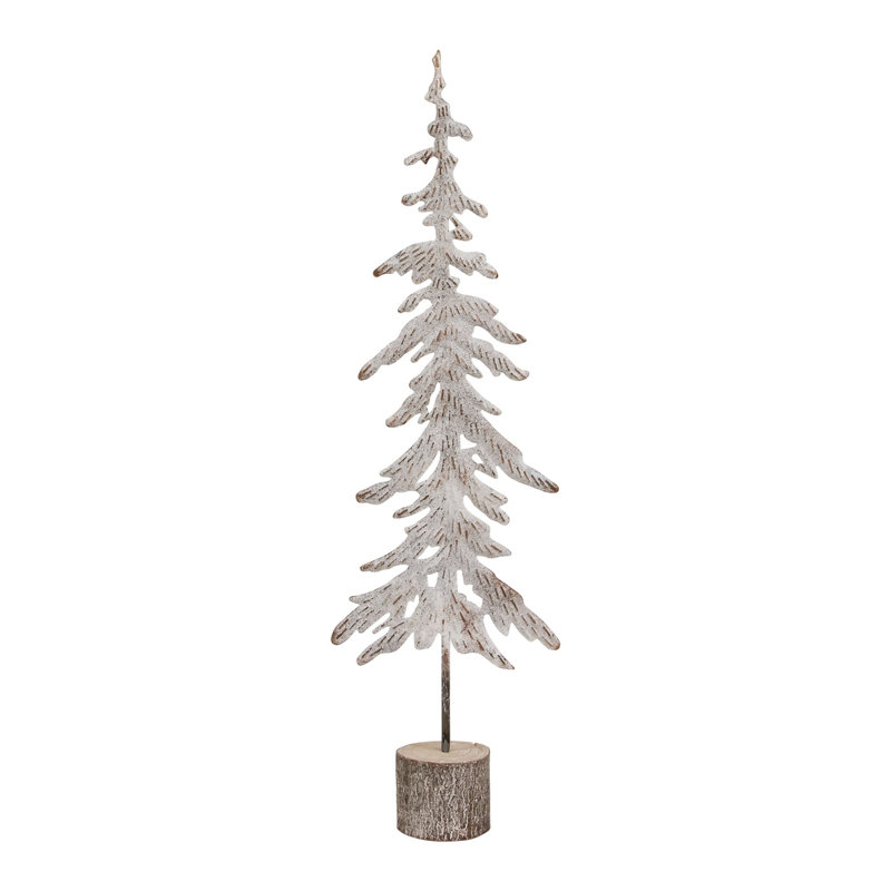 Grand arbre de Noël blanc en métal délavé, H 24 po x l 7,25 po x P 3,25 po