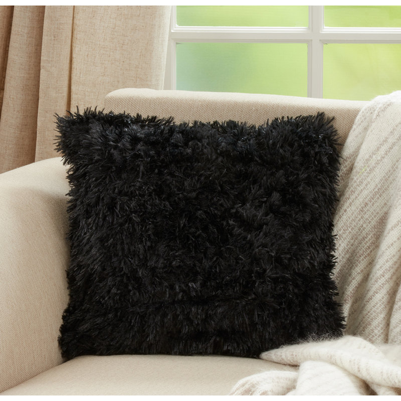 Juneau Collection Faux Fur Throw Pillow, Black, Polyester
