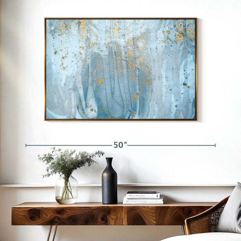 Giard bleu clair, Cadre flottant doré, 40 po x 27 po
