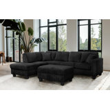 Vega 108" Faux Fur Reversible Sectional With Storage Ottoman