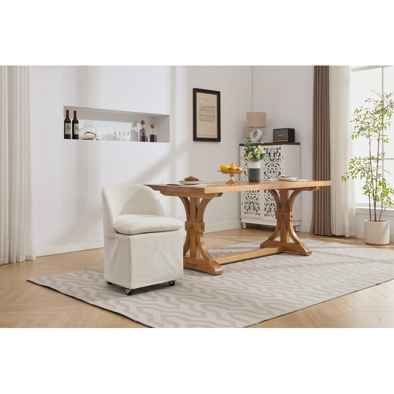Ensemble de 2 chaises en tissu chenille avec roues universelles, Beige