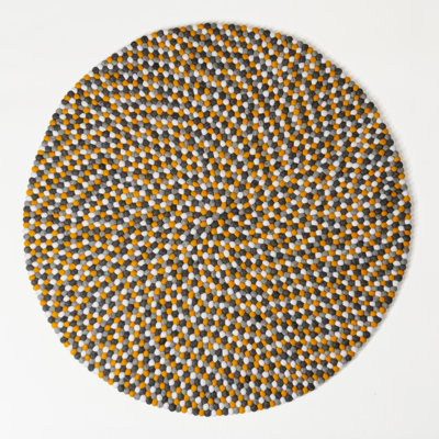 MODWOOL 47" Round Wool Ball Area Rug - Yellow/Grey/White
