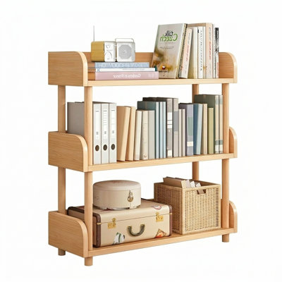 3-Tier Wooden Display Bookcase,Modern Bookshelf with Top Edge and Solid Wood Frame