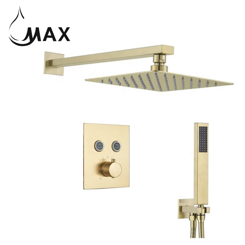 Système de douche thermostatique Système de douche complet avec valve brute, Or brossé