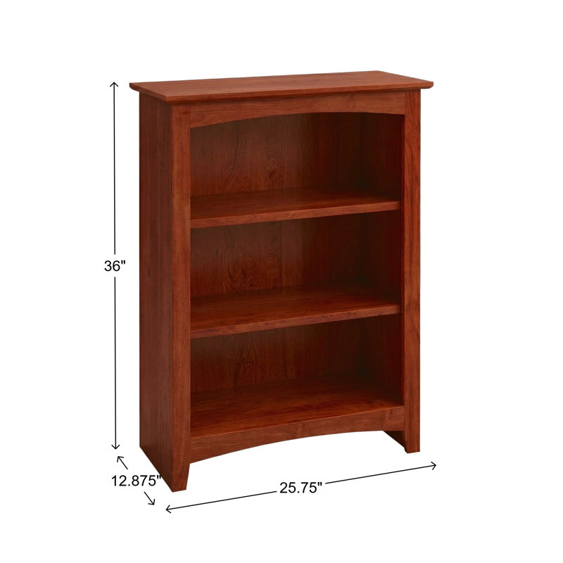 Malani 36" H Solid Wood Classic Bookcase, Washington Cherry, (3 Shelves) 36"H x 25.75"W x 12.875"D