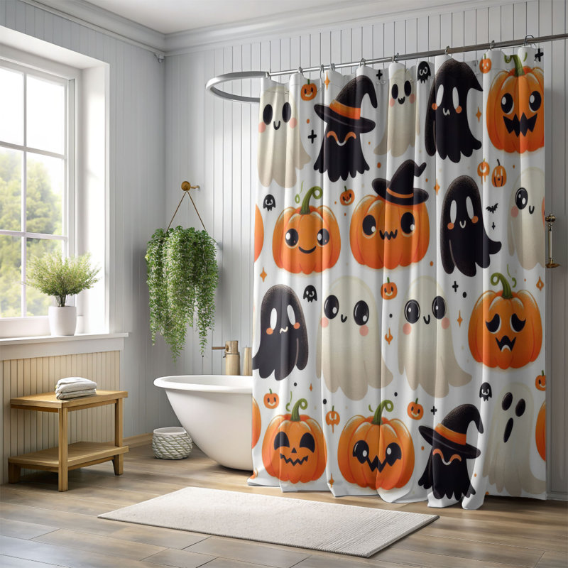 Spooky Pumpkins & Spirits - 1 Piece Standard Shower Curtain, 74"H x 71"W