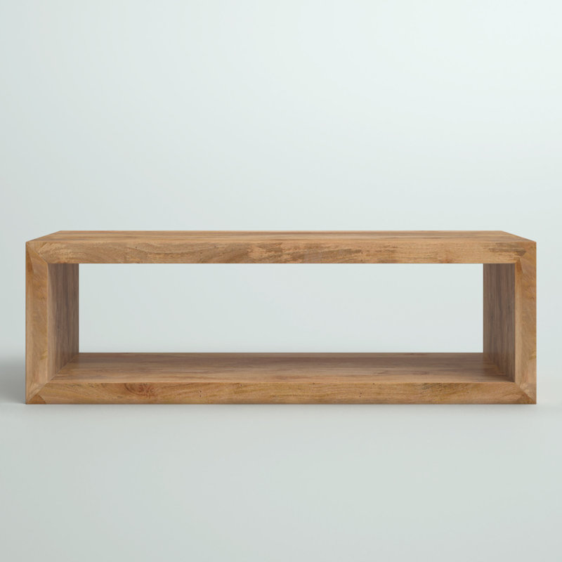 Keli Walpole 58 Inch Cube Shaped Wooden Coffee Table with Open Bottom Shelf, Natural Brown