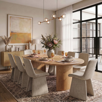 Ensemble de table de salle à manger 79 po pour 8 personnes, ensemble de salle à manger moderne en grain de bois avec chaises rembourrées