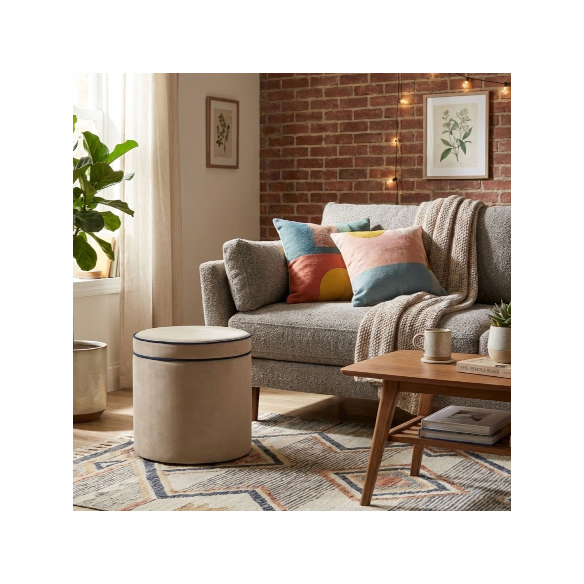  Ava 18" Velvet Storage Ottoman, Tan Velvet