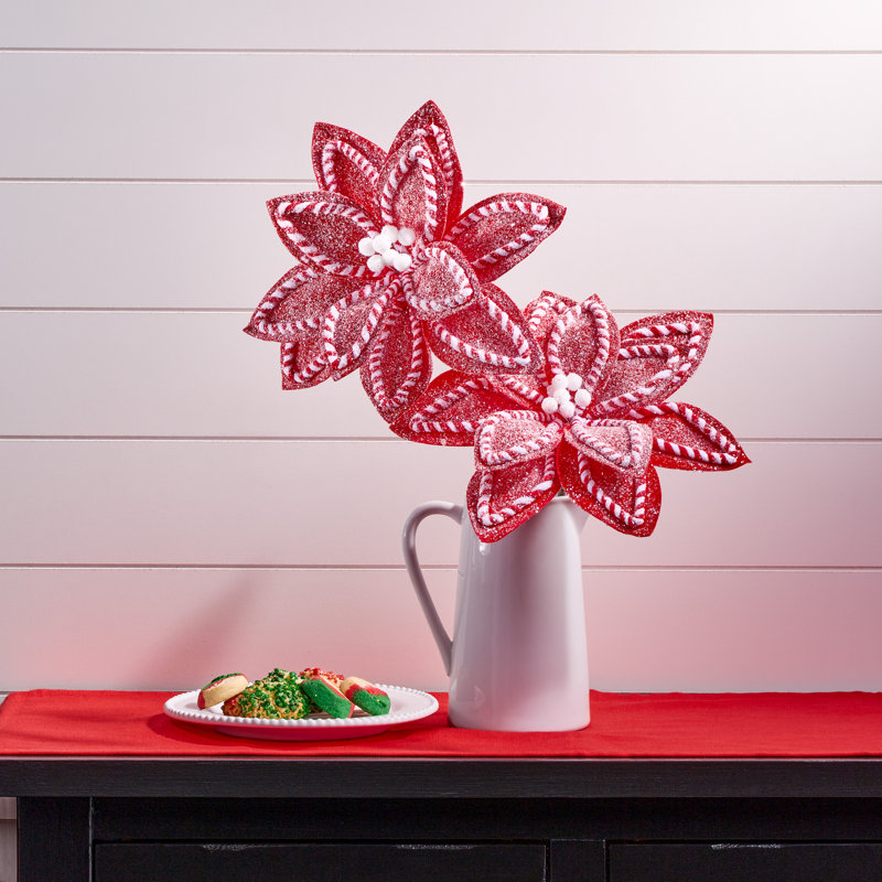 Tige de poinsettia 22 "sucre et épices, Rouge / Blanc