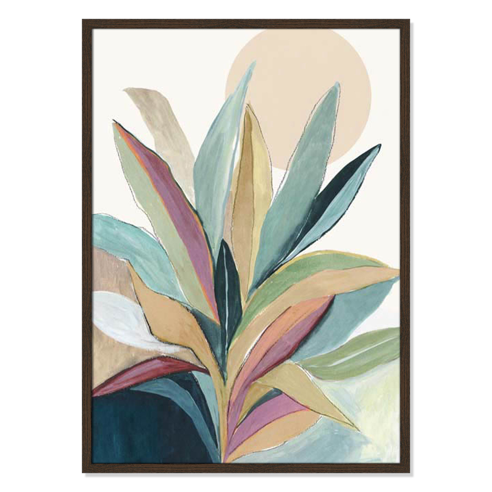 Sunny Bright Leaves I by Asia Jensen, 35.5" H x 25.5" W x 0.75" D, Walnut Slim Unmatted Picture Framed