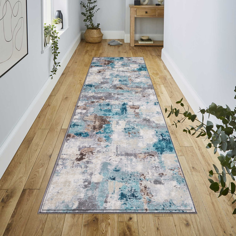 Tapis bleu lavable et antidérapant Lyanne, Rectangle 2 pi 7 po x 9 pi