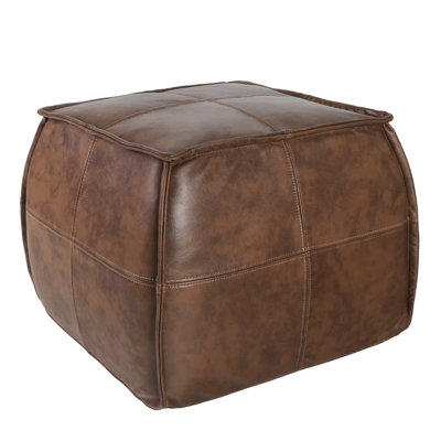 Elliona Square Top-Grain Leather Pouf Ottoman