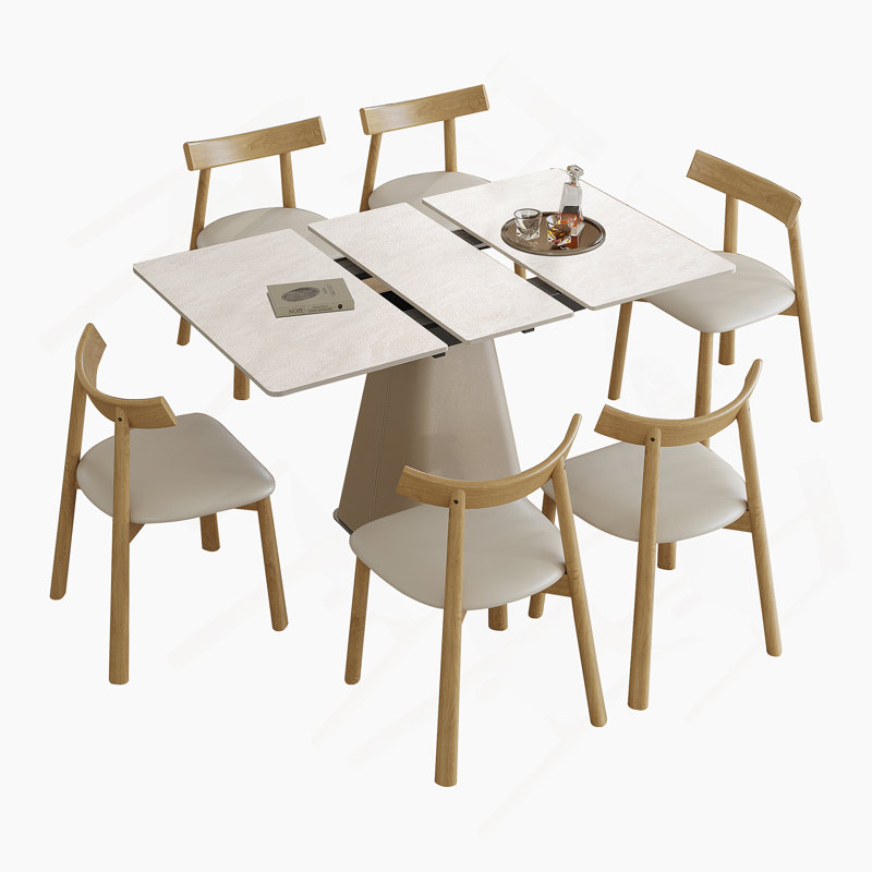 Ensemble de table de salle à manger rétractable 7 pièces, table extensible avec 6 chaises pour petits appartements