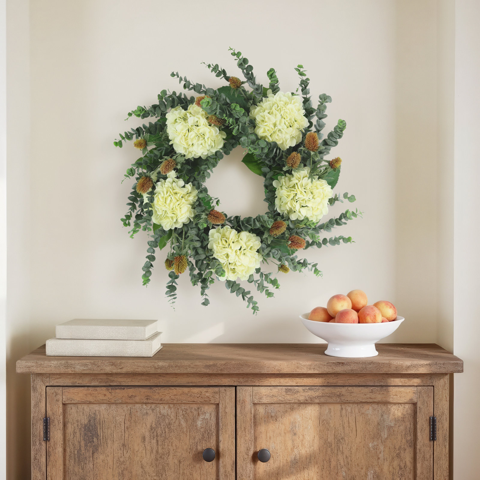 26" Wreath with Eucalyptus and Hydrangeas