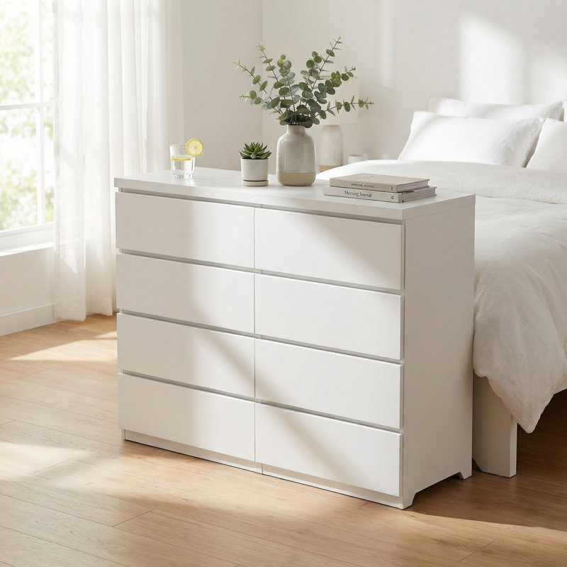 Commode haute moderne à huit tiroirs pour le rangement de la chambre à coucher et du salon
