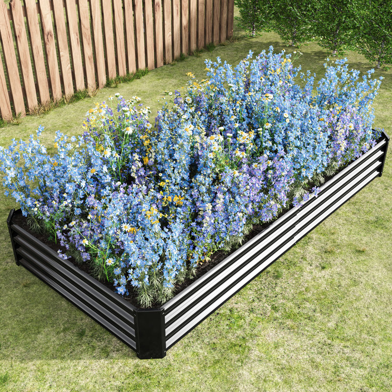 Large Metal Raised Bed For Gardens, 7.6X3.7X0.98Ft, Black Planting Ornamental Plants Garden Kit, Black